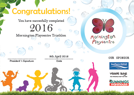 Playcentre Triathlon Certificate